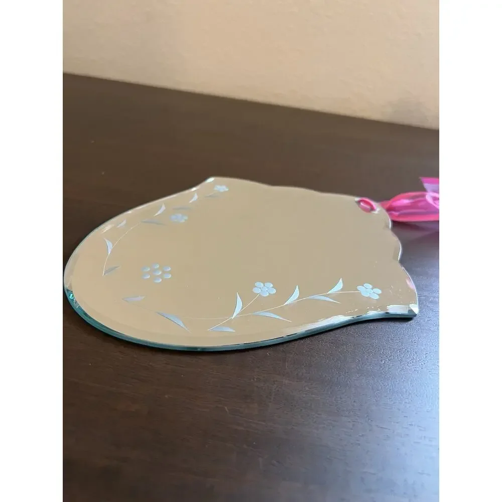 Vintage Art Deco Etched Floral Beveled Glass Wall Mirror 10 x 8
